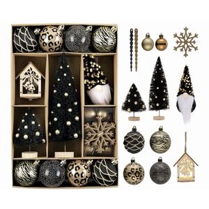 DecorbyHannah Black Gold Christmas Ornaments Tree Decorations, Assorted